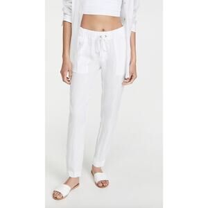 Enza Costa Off White French Linen Pants High-Rise Elastic Waistband Size 3 NWT